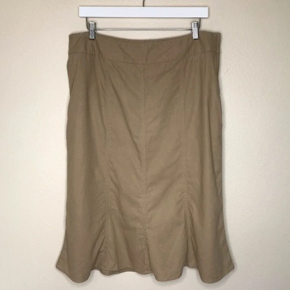 Cato Linen Blend Tan Gored Panel A Line Midi Skirt Womens Size 14 Lagenlook Boho